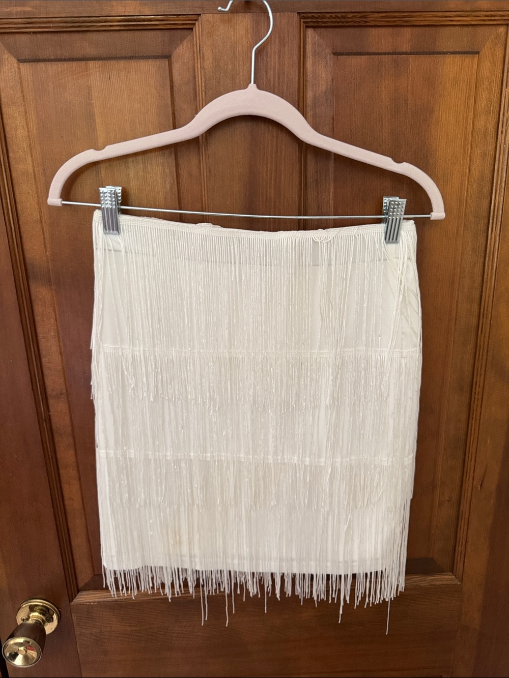 Women's Cream Fringe Pencil Skirt